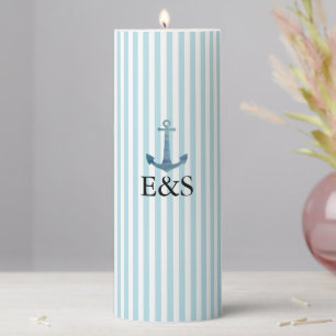Nautical Wedding Monogram Blue Anchor Pillar Candle