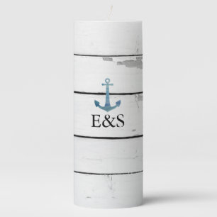 Nautical Wedding Monogram Blue Anchor Pillar Candle