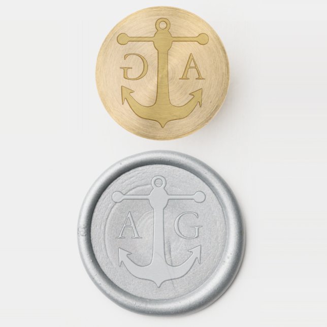 Nautical Wedding Monogram With Anchor Wax Seal Stamp (Stamped)