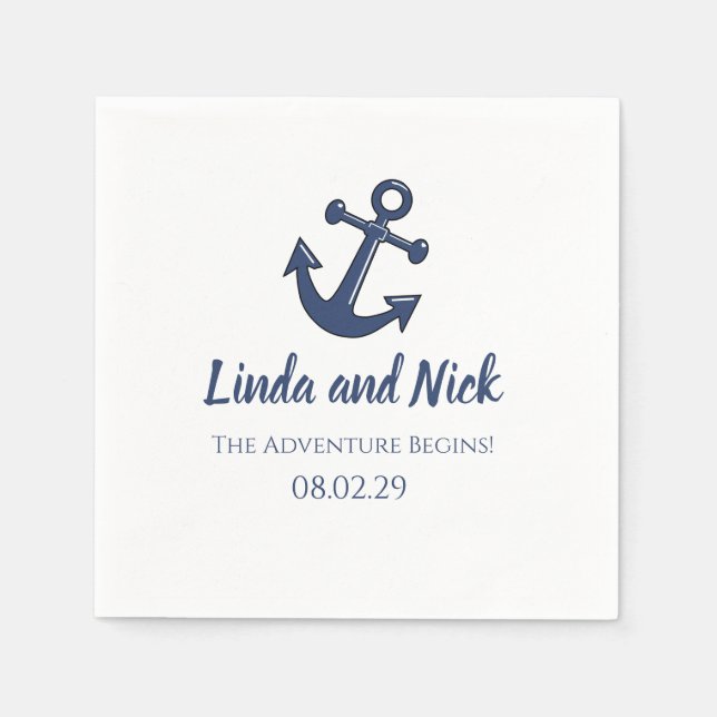 Nautical Wedding Napkins The Adventure Begins (Front)
