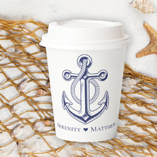 Nautical Wedding Navy Blue Anchor Beach Party Paper Cups