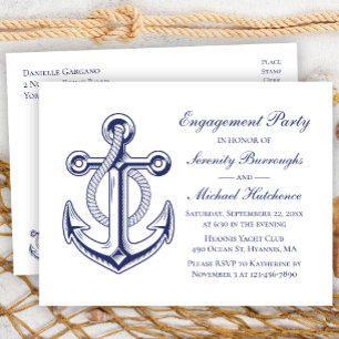 Nautical Wedding Navy Blue Anchor Engagement Party Postcard