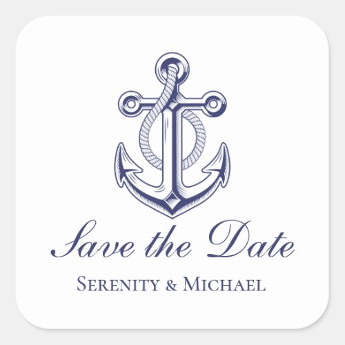 Nautical Wedding Navy Blue Anchor Save the Date  Square Sticker