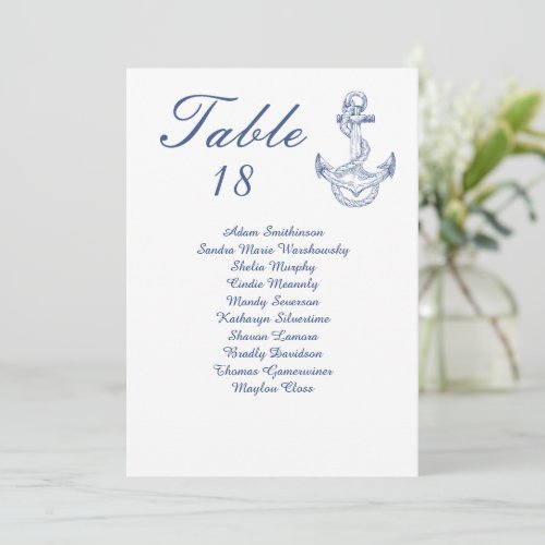 Nautical Wedding navy blue anchor Table Number 