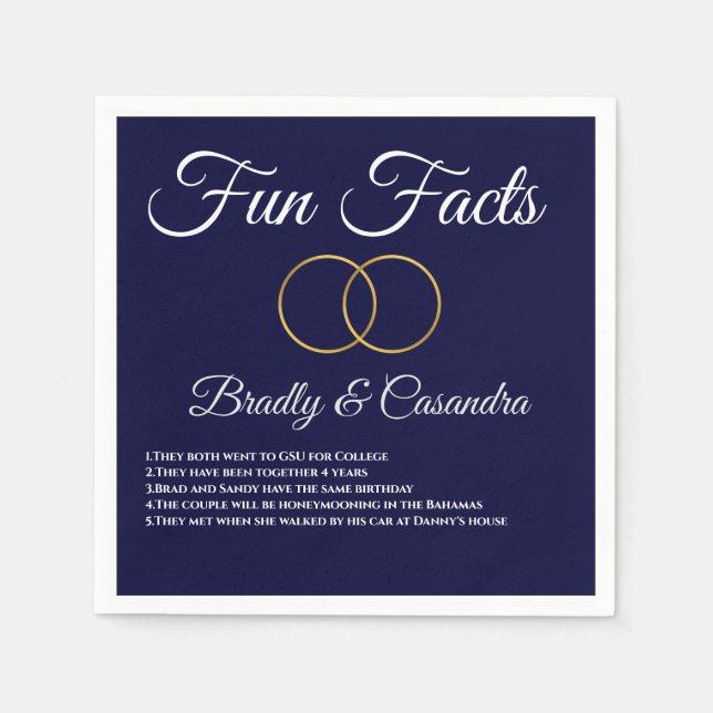 Nautical Wedding Navy Blue and White Fun Facts Nap Napkins (Front)