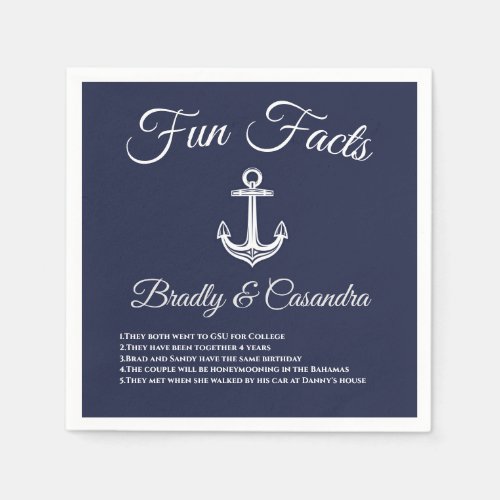 Nautical Wedding Navy Blue and White Fun Facts Napkins