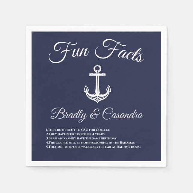 Nautical Wedding Navy Blue and White Fun Facts Napkins (Front)