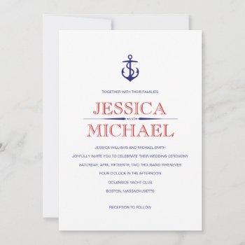 Nautical Wedding Navy Blue Nautical Red Stripes In Invitation by PineAndBerry at Zazzle