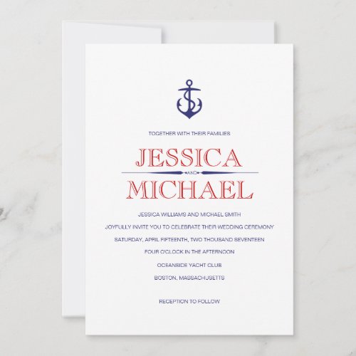 Nautical Wedding Navy Blue Nautical Red Stripes Custom Invites