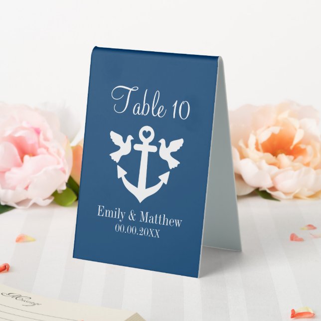 Nautical wedding navy blue table number tent signs (In SItu (Wedding))