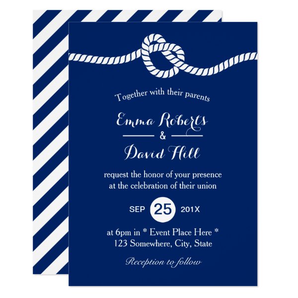 256424126315596733 Nautical Wedding Navy Blue Tying the Knot Elegant Invitation