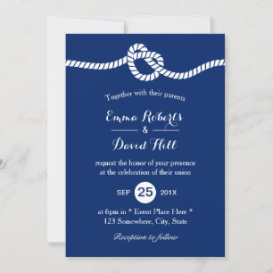 Nautical Wedding Navy Blue Tying the Knot Elegant Invitation