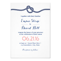 Nautical Wedding Navy Blue Tying the Knot Invitation