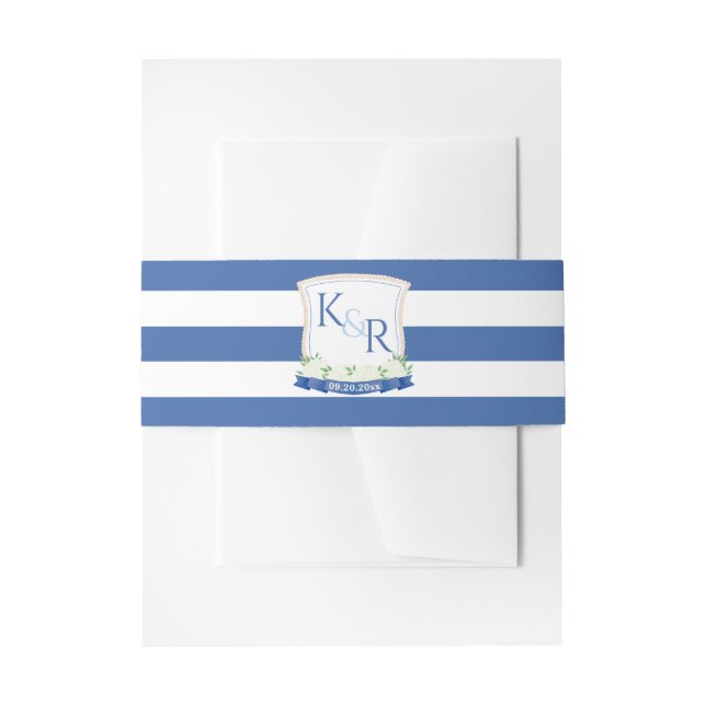 Nautical Wedding Navy White Monogram Crest Invitation Belly Band (Front Example)