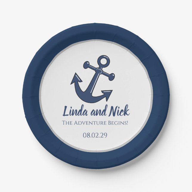 Nautical Wedding Paper Plates The Adventure Begins (Front)