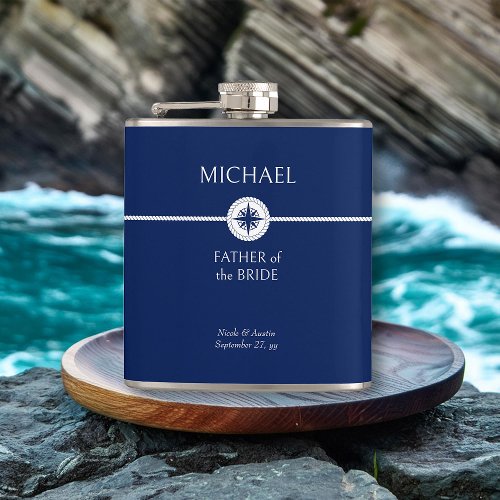 Nautical Wedding Party Gift Blue and White Hip Flask