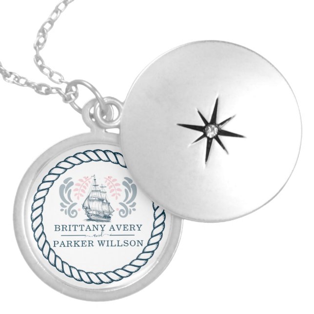 Nautical Wedding Personalized Gift Locket Necklace (Front)