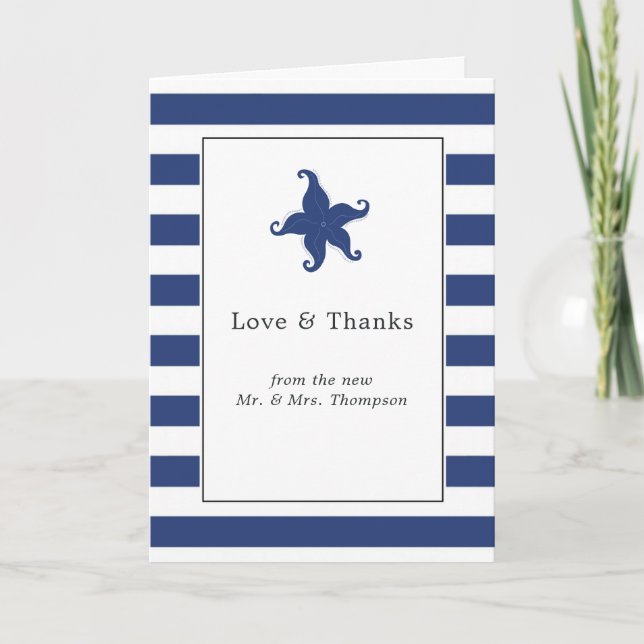 Nautical Wedding Photo Letterpress Thank You Card (Front)