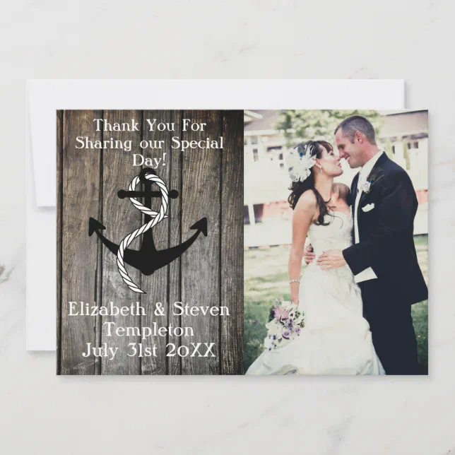 Nautical Wedding Photo Thank You Card Zazzle