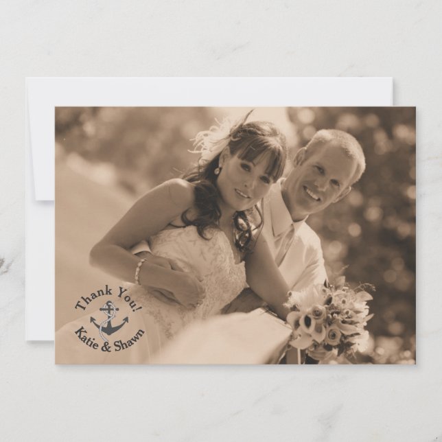 Nautical Wedding Photo Thank You Card (Front)