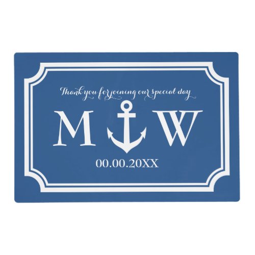 Nautical wedding placemats with monogrammed anchor