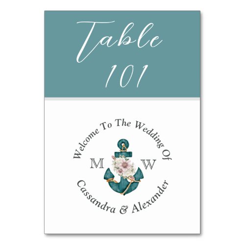 Nautical Wedding Powder Teal Aqua Blue Table Number