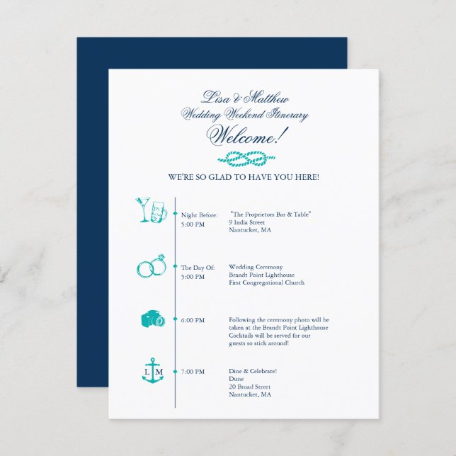 Nautical Wedding Reception Itinerary Timeline Invitation (Front/Back)