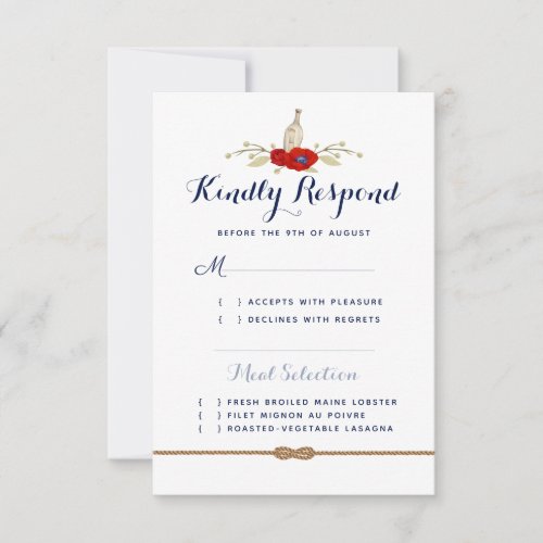 Nautical Wedding Red White  Blue Semi_Formal RSVP Card
