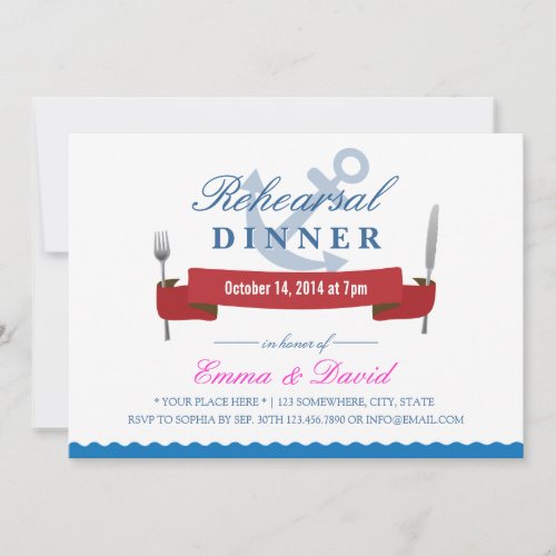 Nautical Wedding Rehearsal Dinner Invitations 5" X 7" Invitation Card