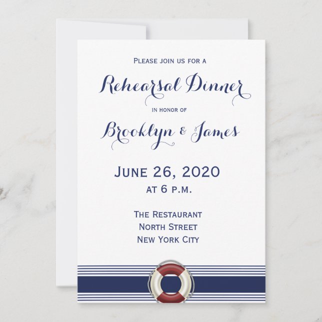 Nautical Wedding Rehearsal Invitations Lifesaver (Front)