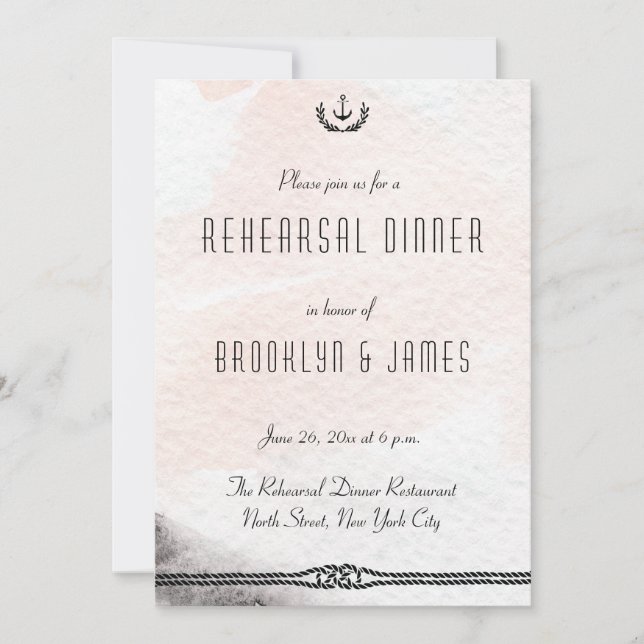 Nautical Wedding Rehearsal Invite Watercolor Peach (Front)