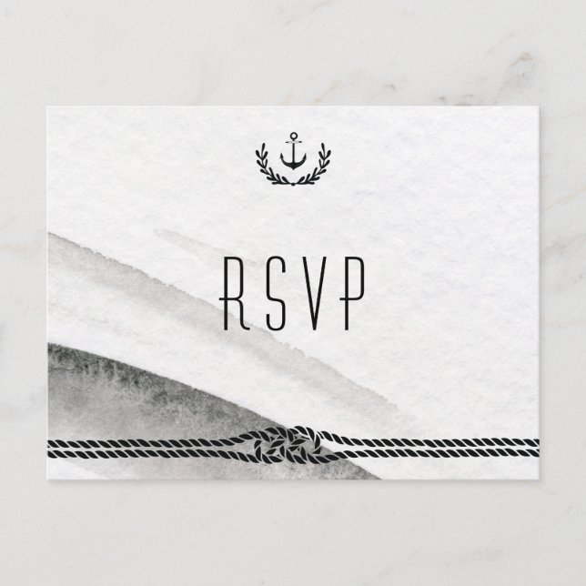 Nautical Wedding RSVP Postcards Gray And White (Front)