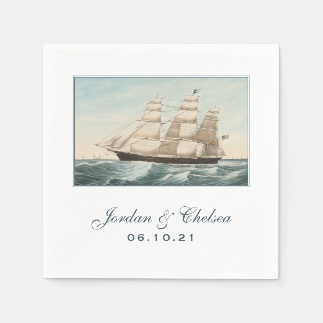Nautical Wedding | Sailing Clipper Ship Custom Paper Napkins (Front)