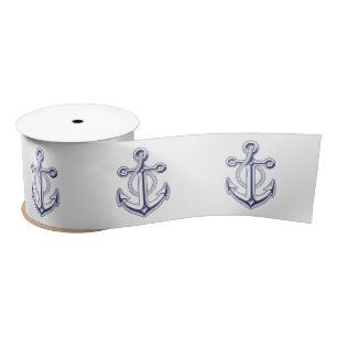 Nautical Wedding Sailor Navy Blue Anchor  Satin Ribbon