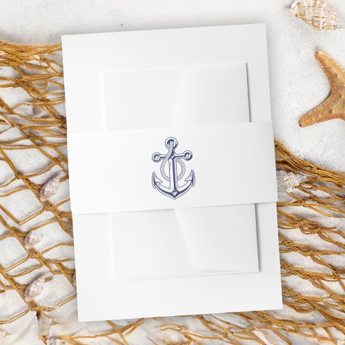 Nautical Wedding Sailor Navy Blue Anchor Wedding Invitation Belly Band