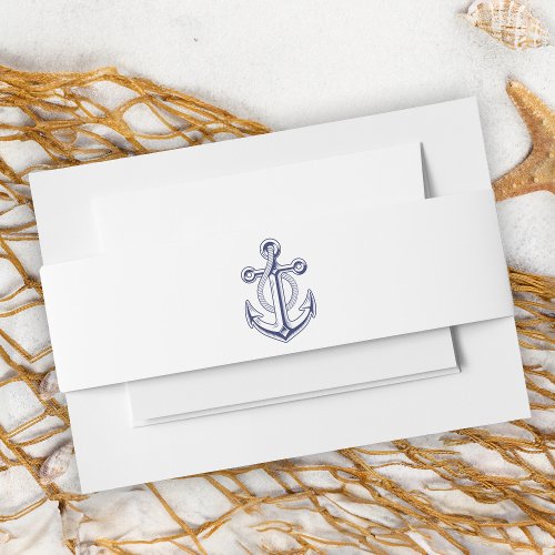 Nautical Wedding Sailor Navy Blue Anchor Wedding Invitation Belly Band