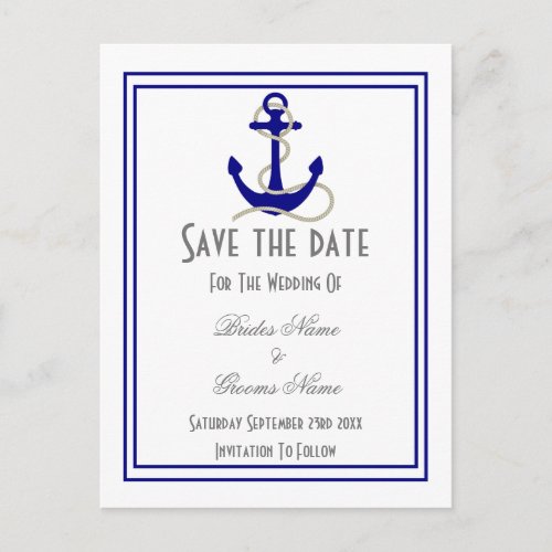 Nautical wedding save the date announcement postcard