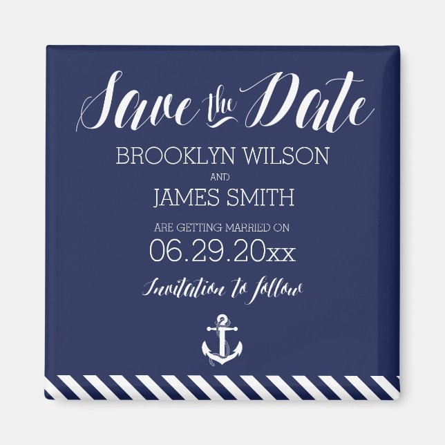 Nautical Wedding Save The Date Magnet With Stripes (Front)