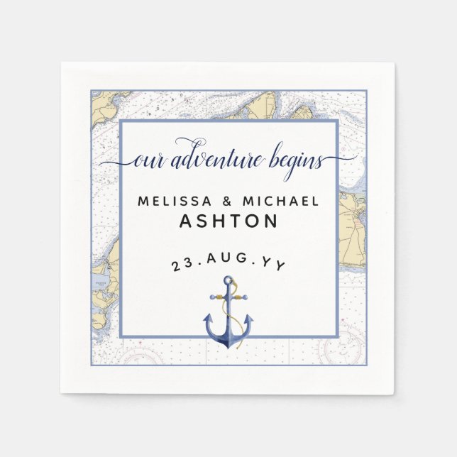 Nautical Wedding Script Typography Dated Napkins (Front)