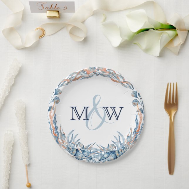 Nautical Wedding Seashell Wreath Paper Plates (Wedding)