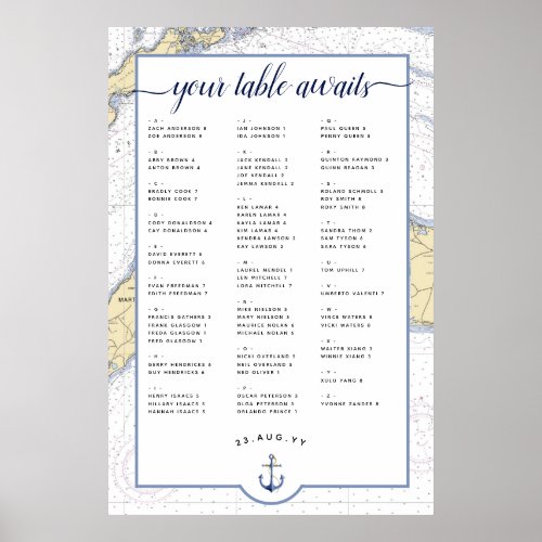 Nautical Wedding Seating Chart  Marthas Vineyard
