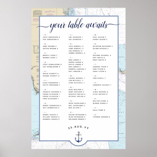 #Nautical #Wedding Seating Chart | South #Florida (Front)