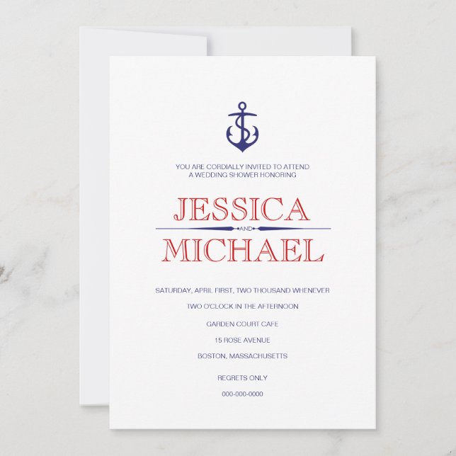 Nautical Wedding Shower Anchor And Pattern Lines I Invitation (Front)