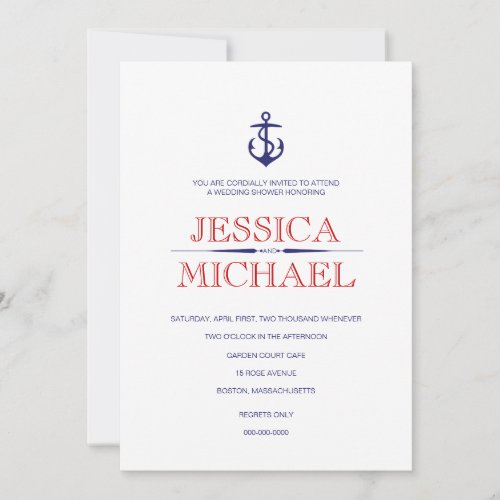 Nautical Wedding Shower Anchor And Pattern Lines I Invitation