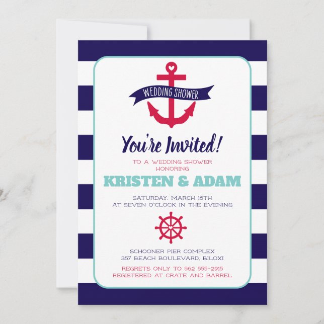 Nautical Wedding Shower Invitation  Anchors Aweigh (Front)