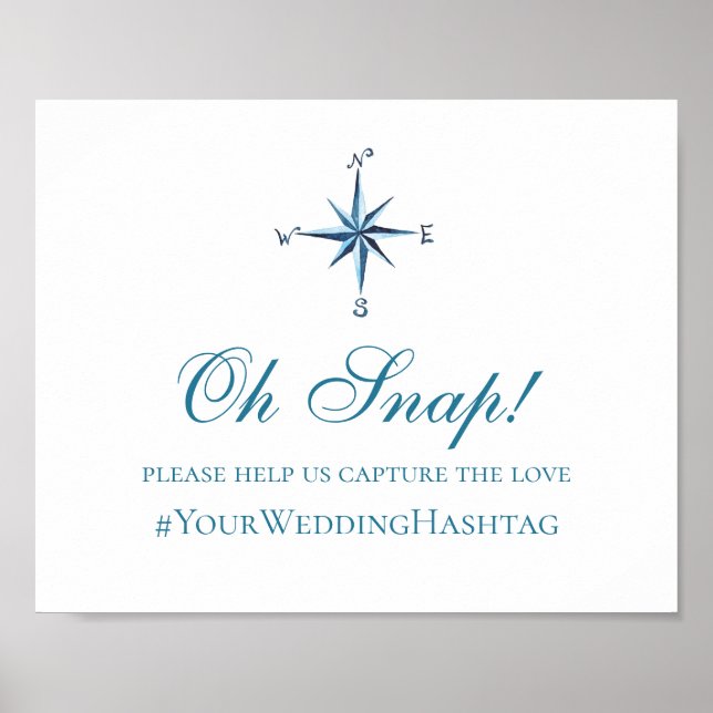 Nautical wedding sign. Blue instagram hashtag Poster (Front)
