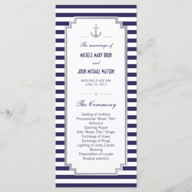Nautical Wedding Silver Custom Program Rack Cards (Front)