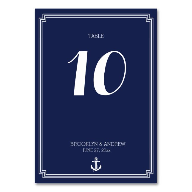 Nautical Wedding Table Numbers Navy Blue Frame (Front)
