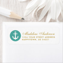 Nautical Wedding Teal Anchor Gold Return Address Label