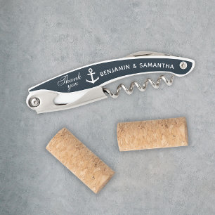 Nautical Wedding Thank You Favors Navy Blue Custom Waiter's Corkscrew